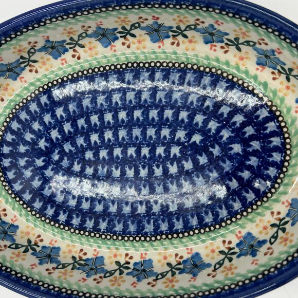 Unikat Polish Pottery Collectible Stoneware Hand Painted 12" Oval Baker - Picture 3 of 9